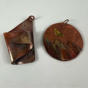 Pair of Brutalist Copper Pendants